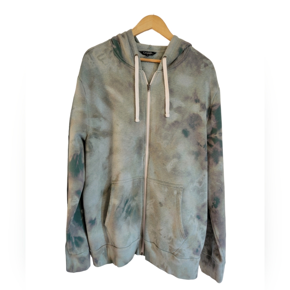 George men's bleach dyed hoodie zip up sweater XL